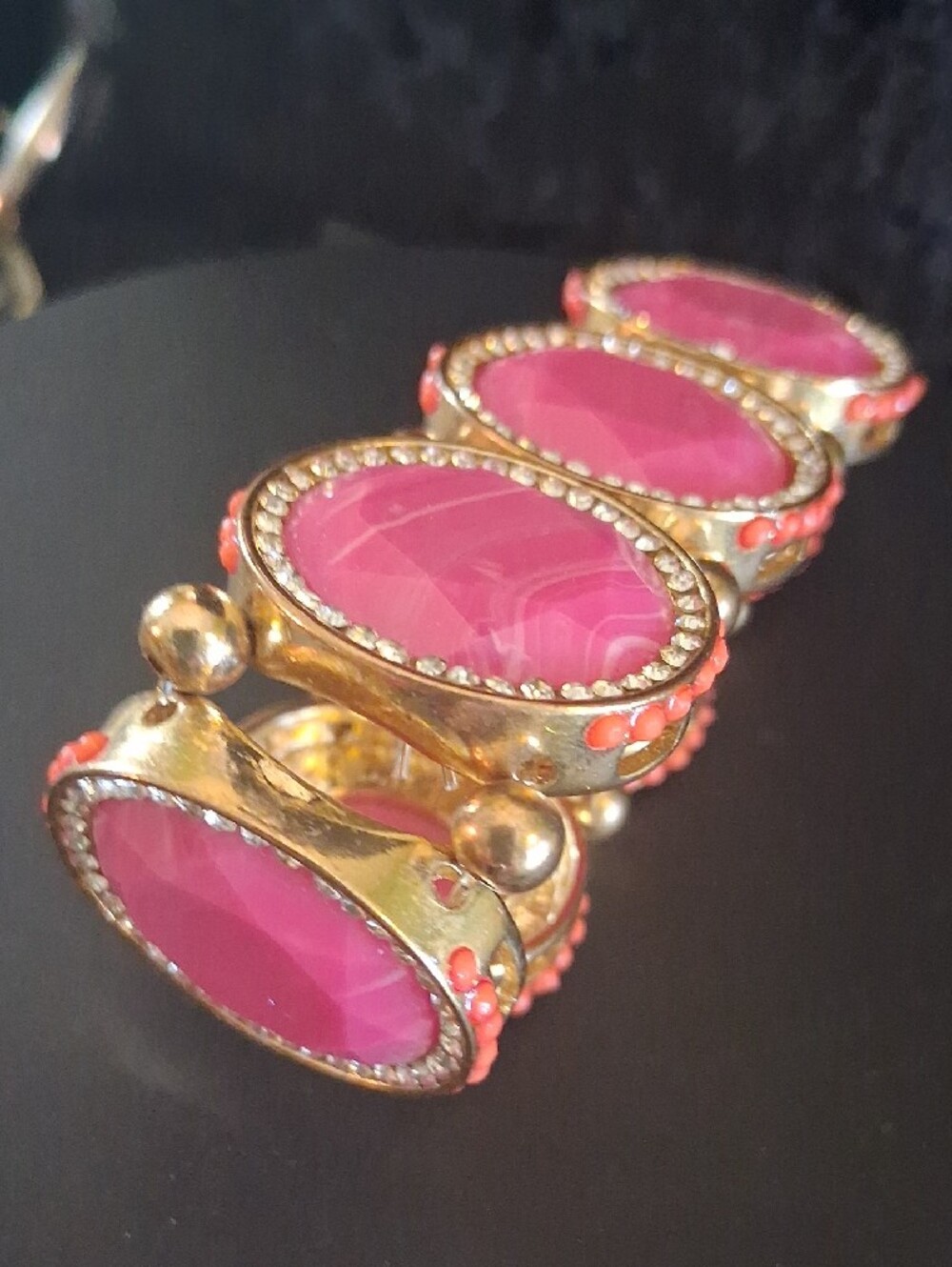 Trina Turk Palm Springs Pink Block Crystal Stretch Bracelet with Gold Accents - Picture 2 of 6